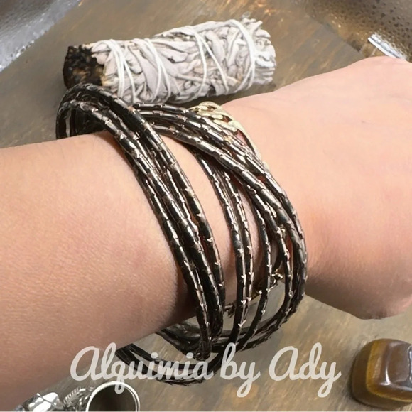 Multi stones colorful lapis and coral and jasper adjustable wire bangle - Picture 2 of 2